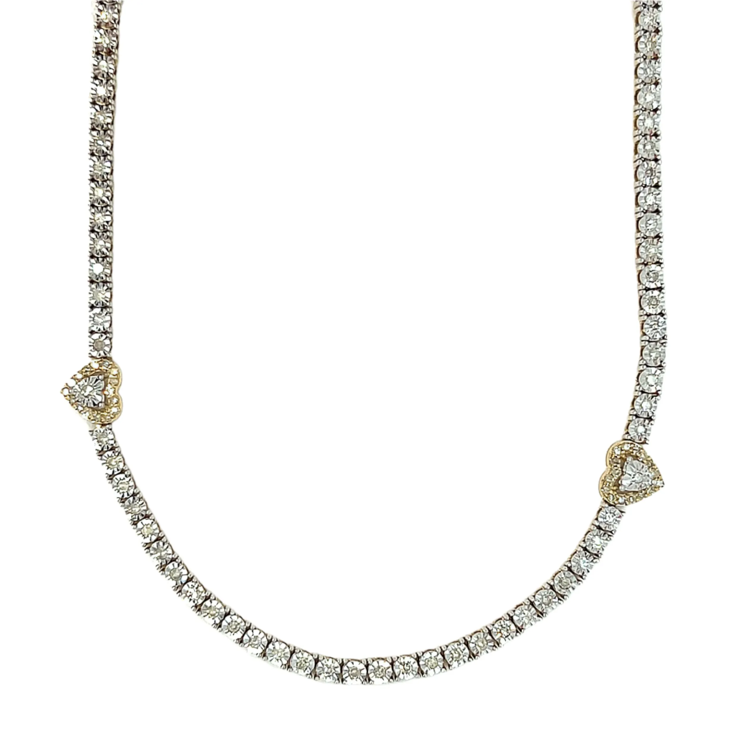 10K Gold Elegant Tennis Hearts Natural Diamonds 18" Necklace - SLNCH0025