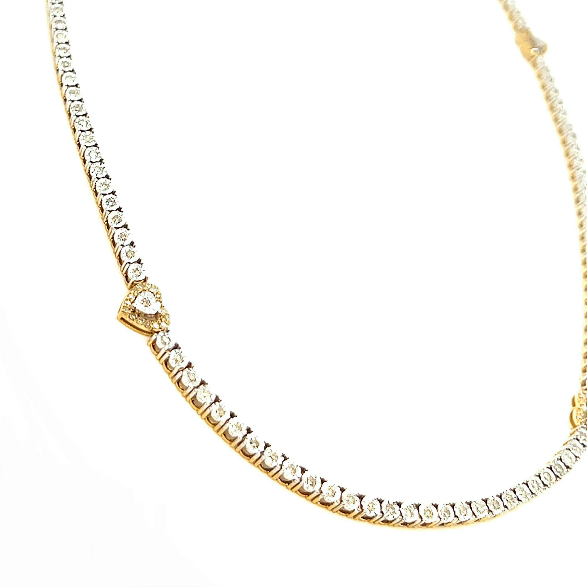 10K Gold Elegant Tennis Hearts Natural Diamonds 18" Necklace - SLNCH0025