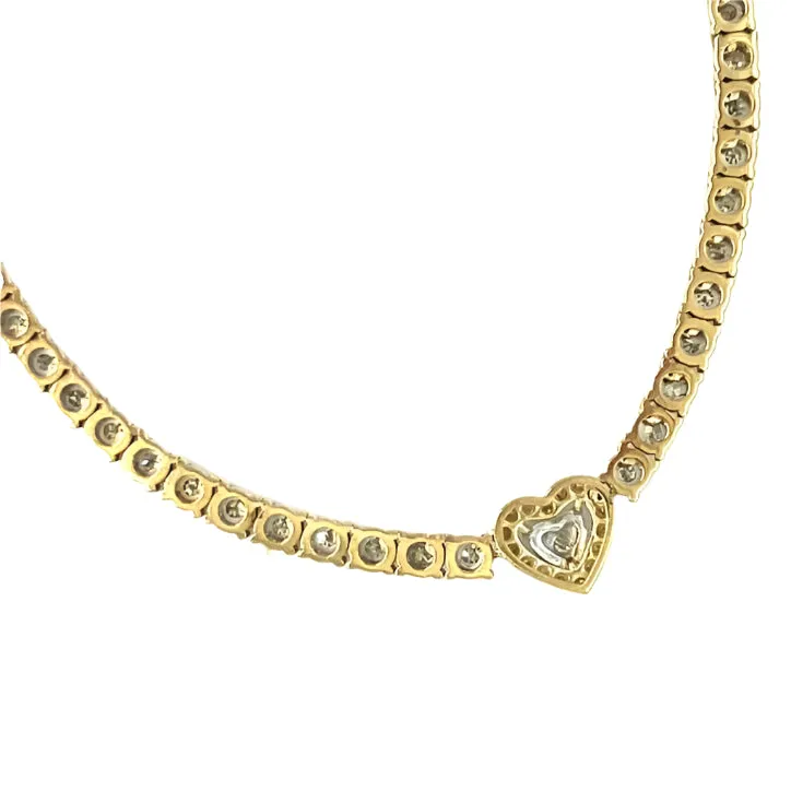 10K Gold Elegant Tennis Hearts Natural Diamonds 18" Necklace - SLNCH0025