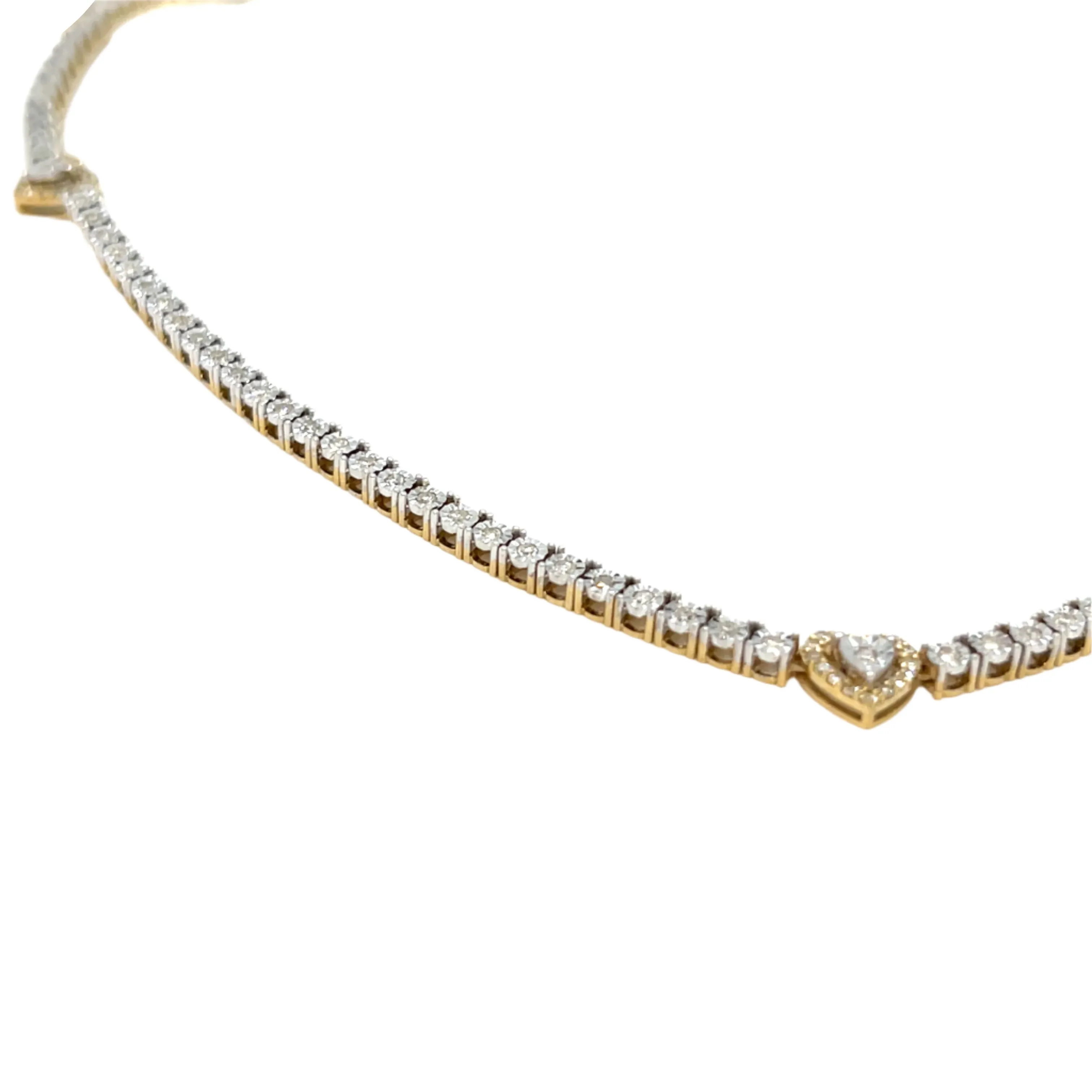 10K Gold Elegant Tennis Hearts Natural Diamonds 18" Necklace - SLNCH0025