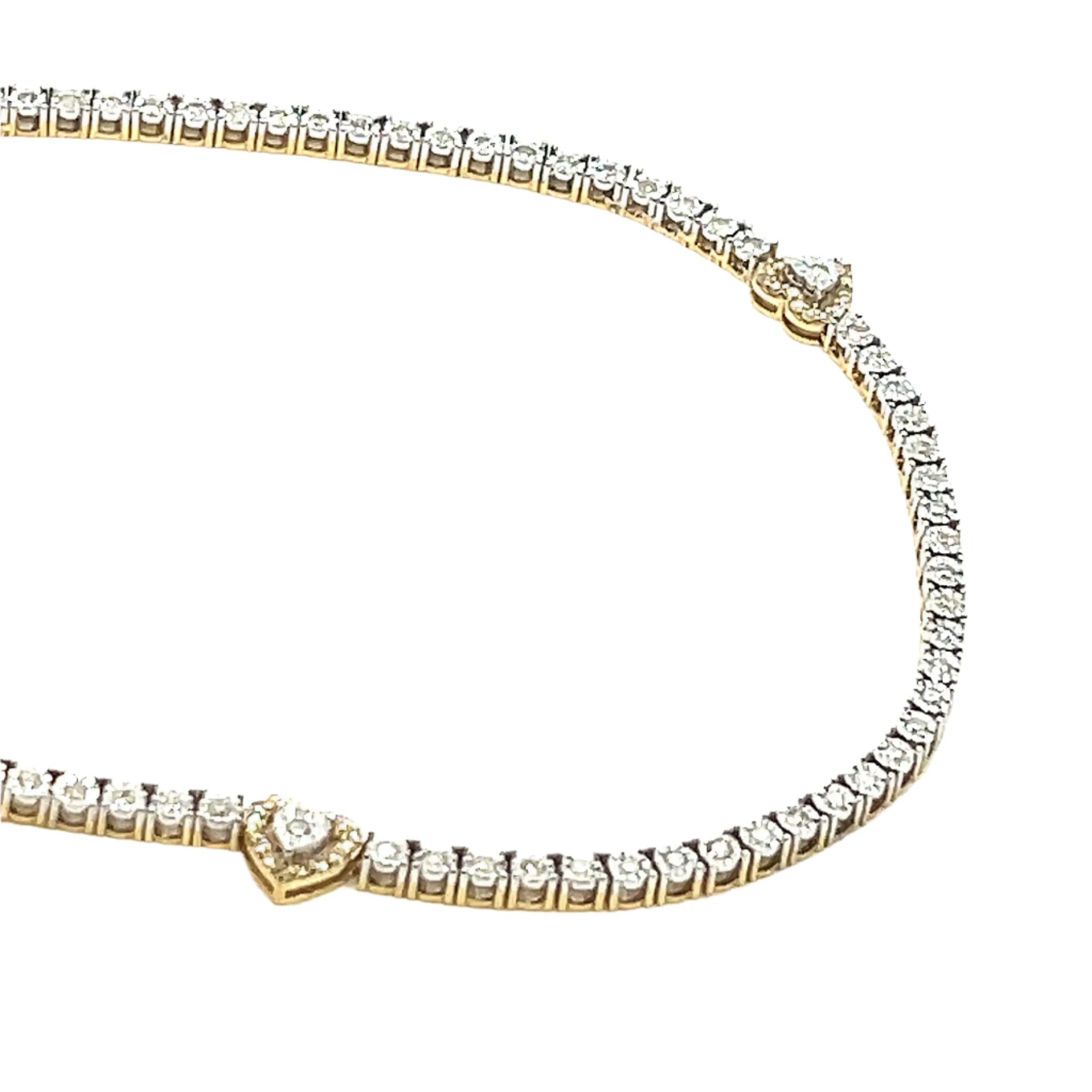 10K Gold Elegant Tennis Hearts Natural Diamonds 18" Necklace - SLNCH0025