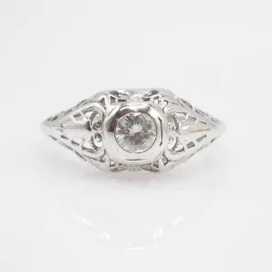 14K White Gold Art Deco Filigree Diamond Engagement Ring