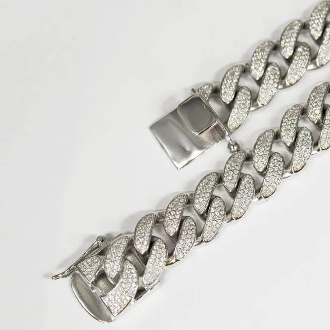14MM Silver CZ Cuban Link Chain