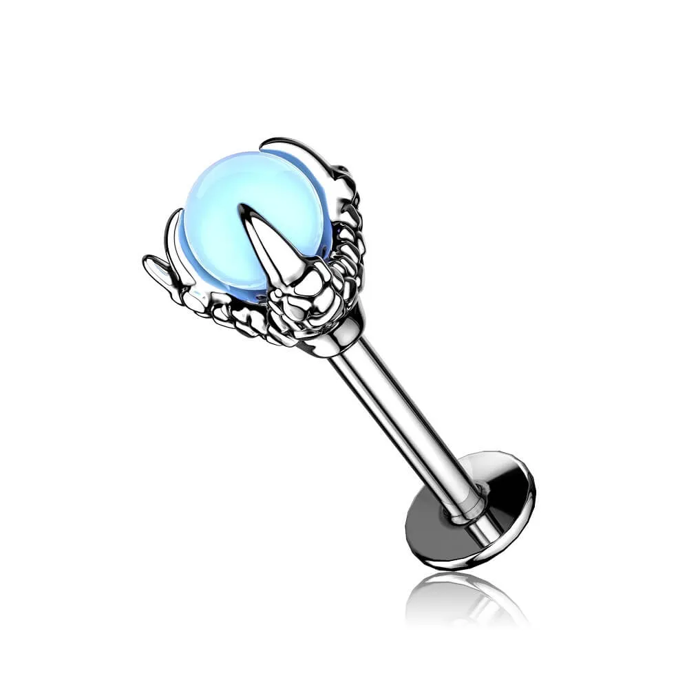 16G Labret Ring Opalite Three Dragon Claws Lip Stud