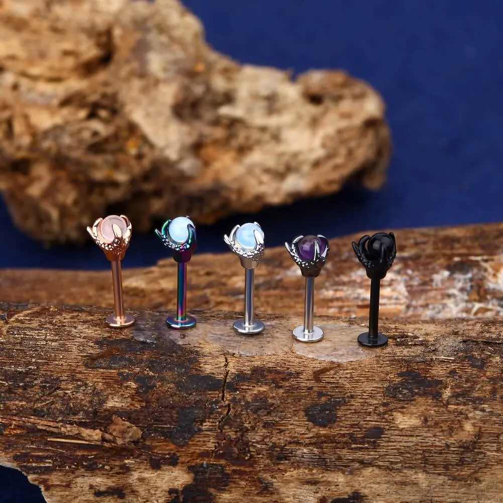 16G Labret Ring Opalite Three Dragon Claws Lip Stud
