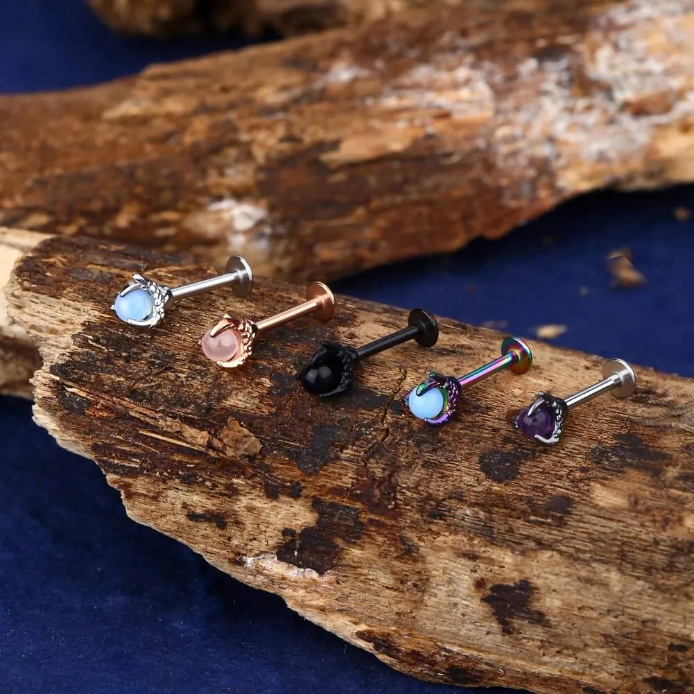 16G Labret Ring Opalite Three Dragon Claws Lip Stud