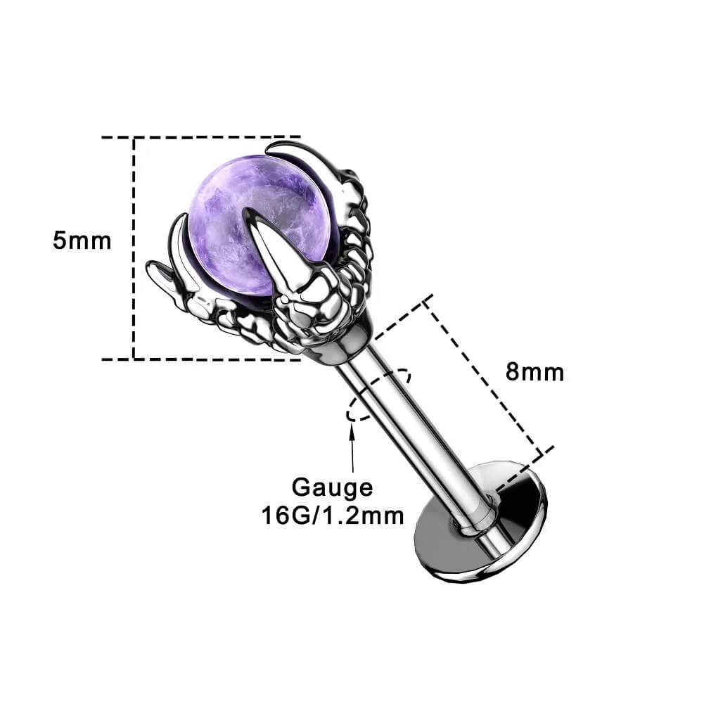 16G Labret Ring Opalite Three Dragon Claws Lip Stud