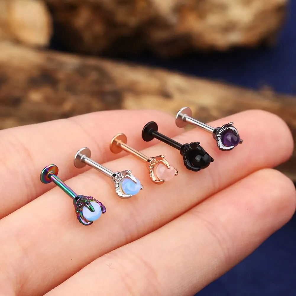 16G Labret Ring Opalite Three Dragon Claws Lip Stud