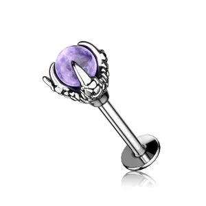 16G Labret Ring Opalite Three Dragon Claws Lip Stud
