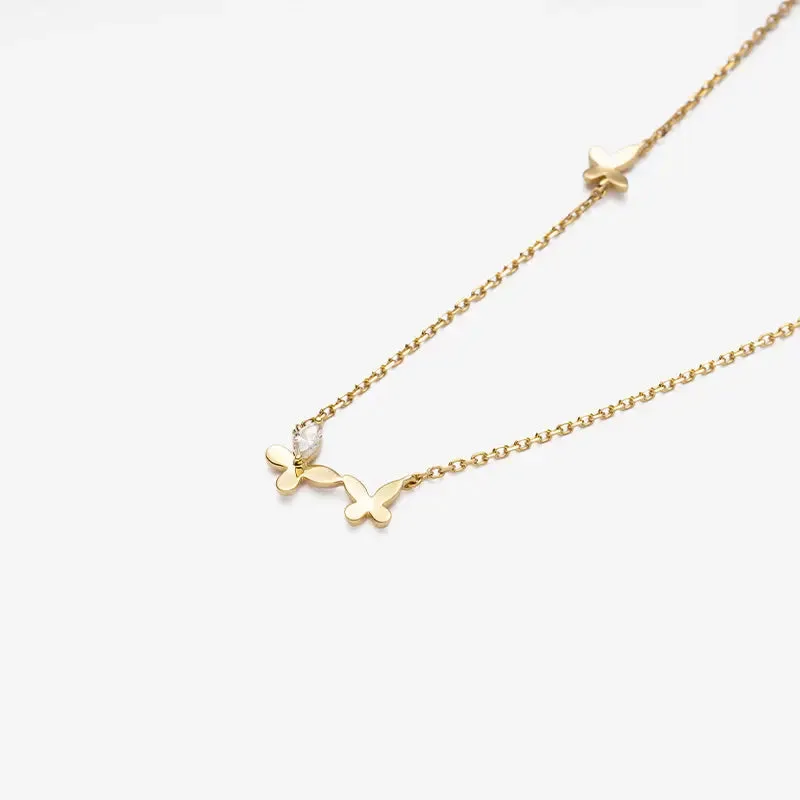 18K Gold Butterfly Elegant Diamond Necklace