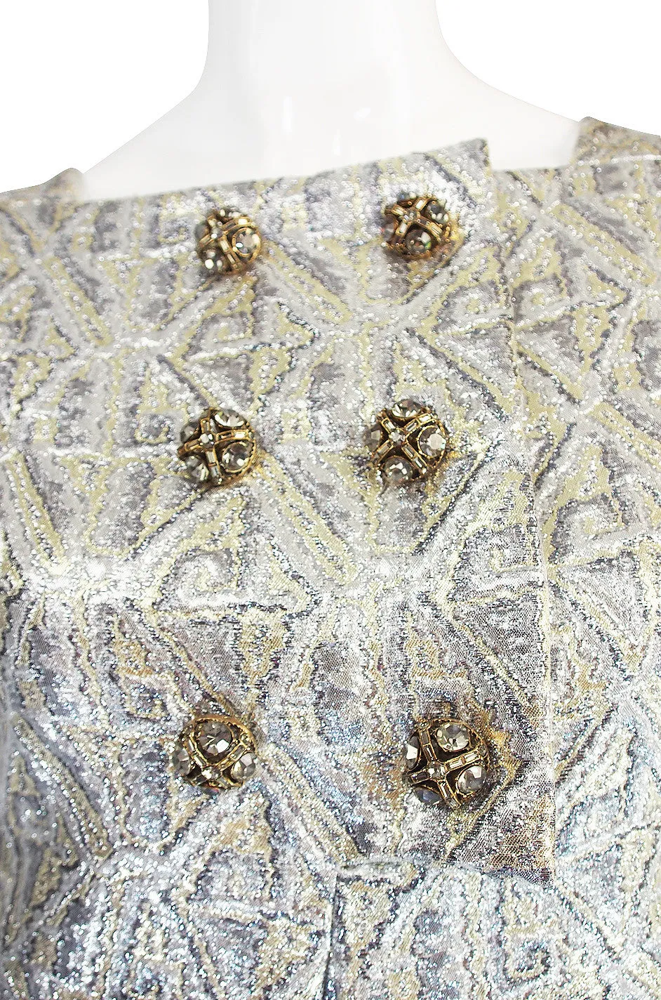 1960s Malcolm Starr Silver Metallic Brocade Dress