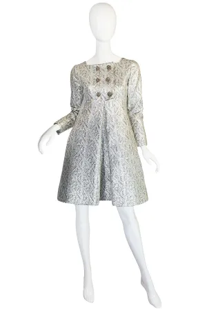 1960s Malcolm Starr Silver Metallic Brocade Dress