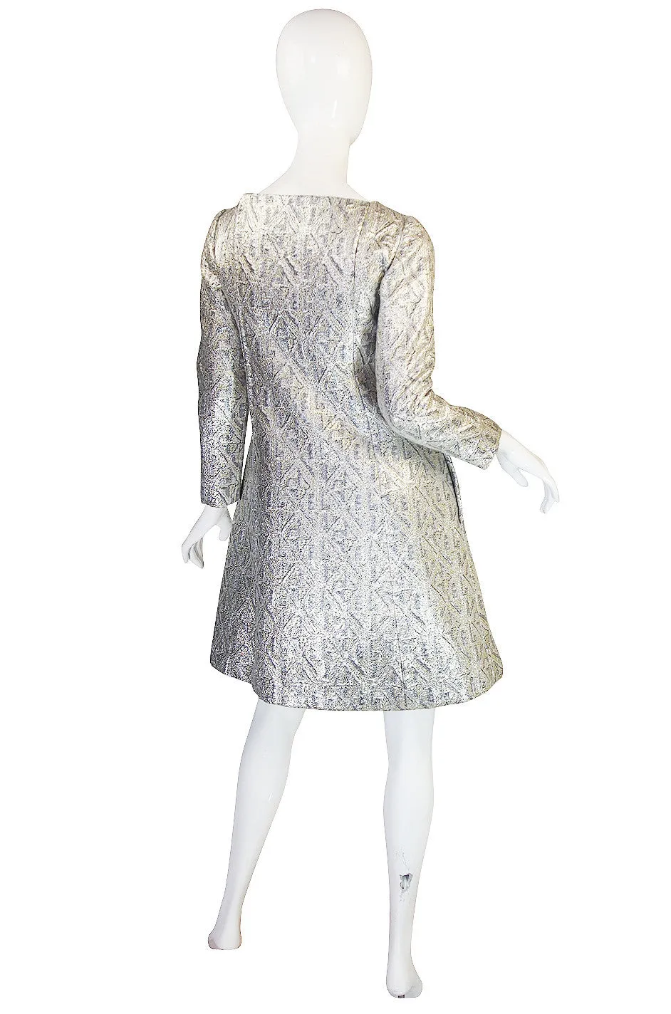 1960s Malcolm Starr Silver Metallic Brocade Dress