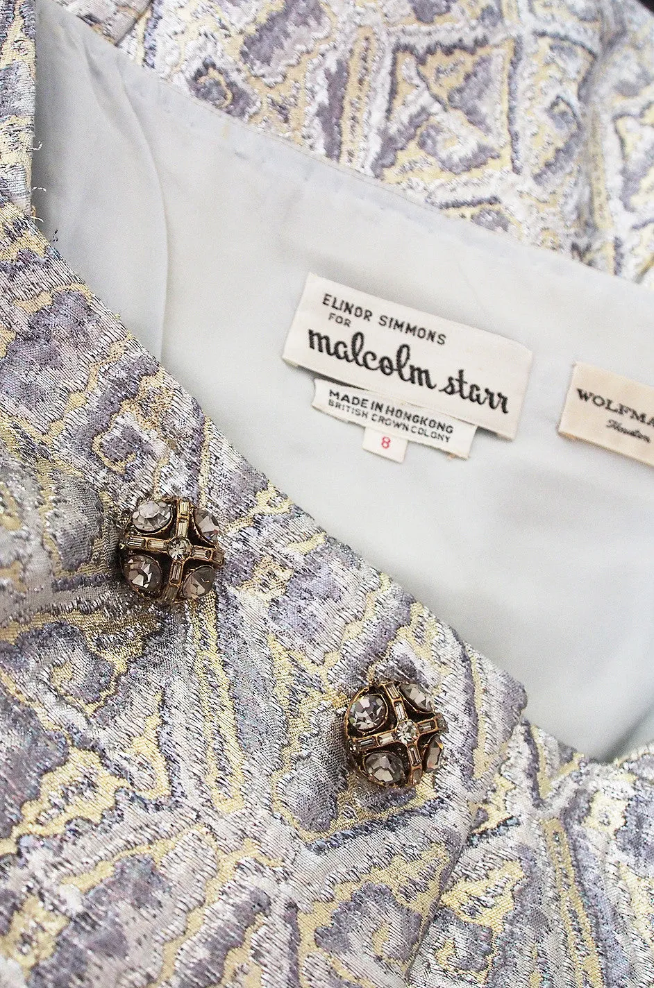 1960s Malcolm Starr Silver Metallic Brocade Dress