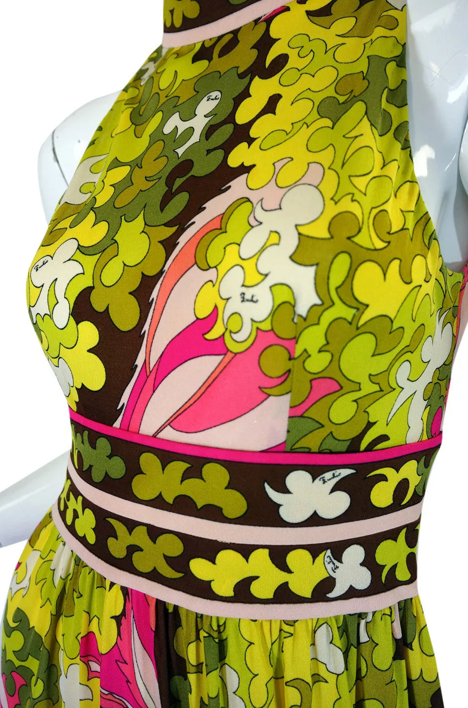 1970s Emilio Pucci Pink Pop Maxi Dress
