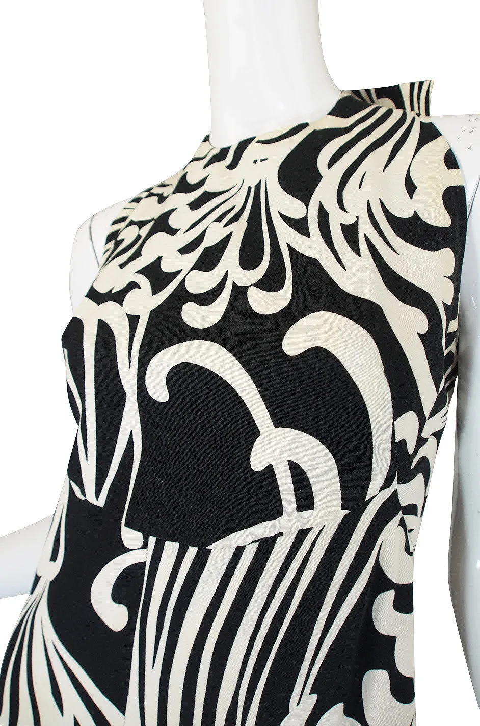 1970s Graphic Geoffrey Beene Silk Backless Dress