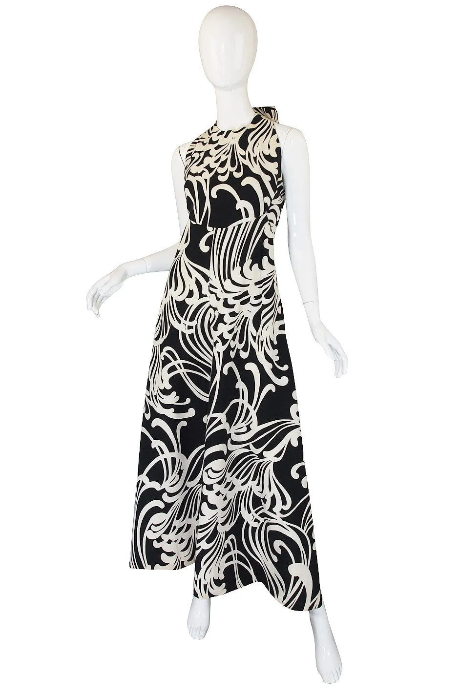1970s Graphic Geoffrey Beene Silk Backless Dress