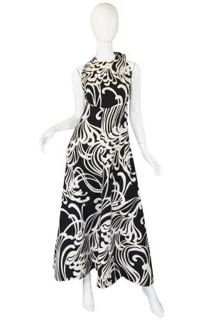 1970s Graphic Geoffrey Beene Silk Backless Dress