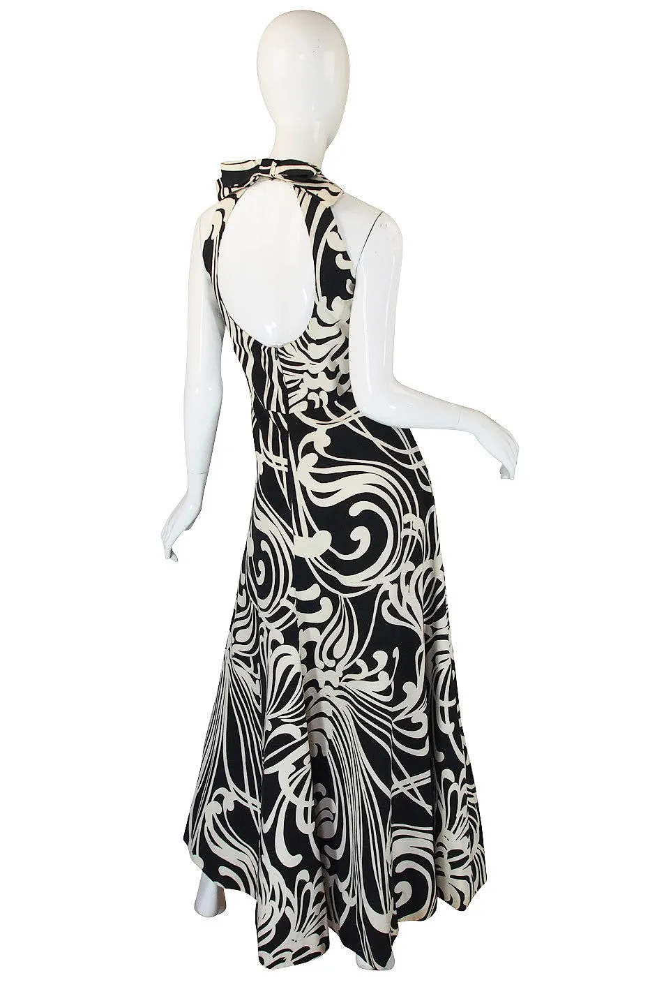 1970s Graphic Geoffrey Beene Silk Backless Dress