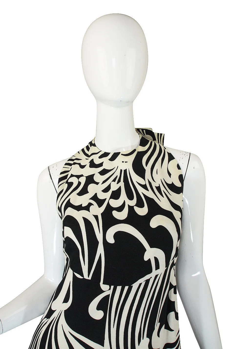 1970s Graphic Geoffrey Beene Silk Backless Dress