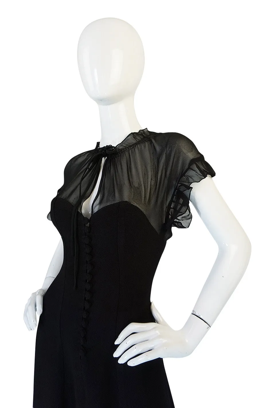1970s Ossie Clark for Radley Black Crepe & Chiffon Dress