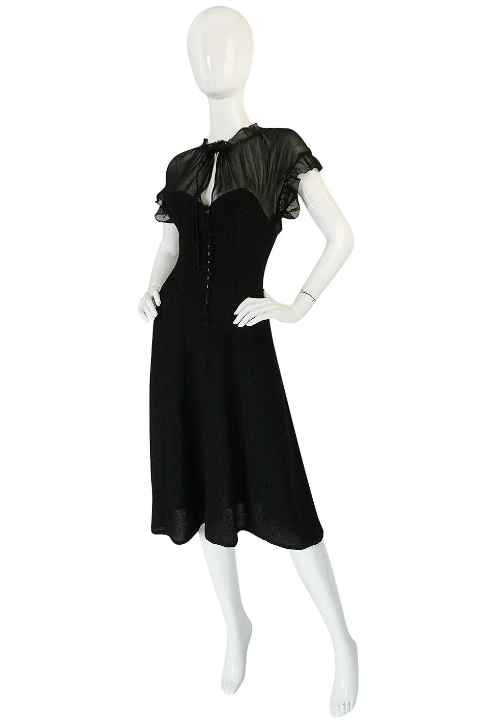 1970s Ossie Clark for Radley Black Crepe & Chiffon Dress