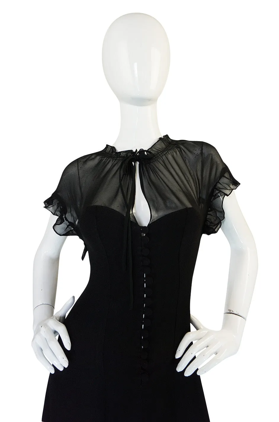 1970s Ossie Clark for Radley Black Crepe & Chiffon Dress