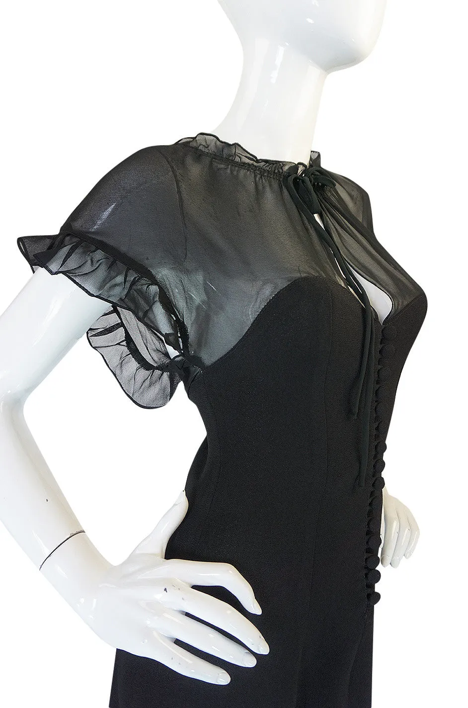 1970s Ossie Clark for Radley Black Crepe & Chiffon Dress