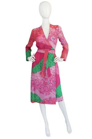 1970s Pink Print Cotton Voile Hanae Mori Wrap Dress