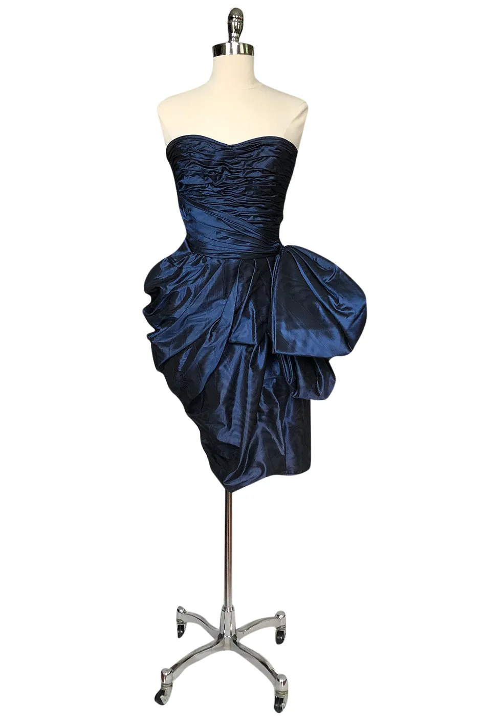 1980s Emanuel Ungaro Extravagant Blue Strapless Pouf Silk Taffeta Dress