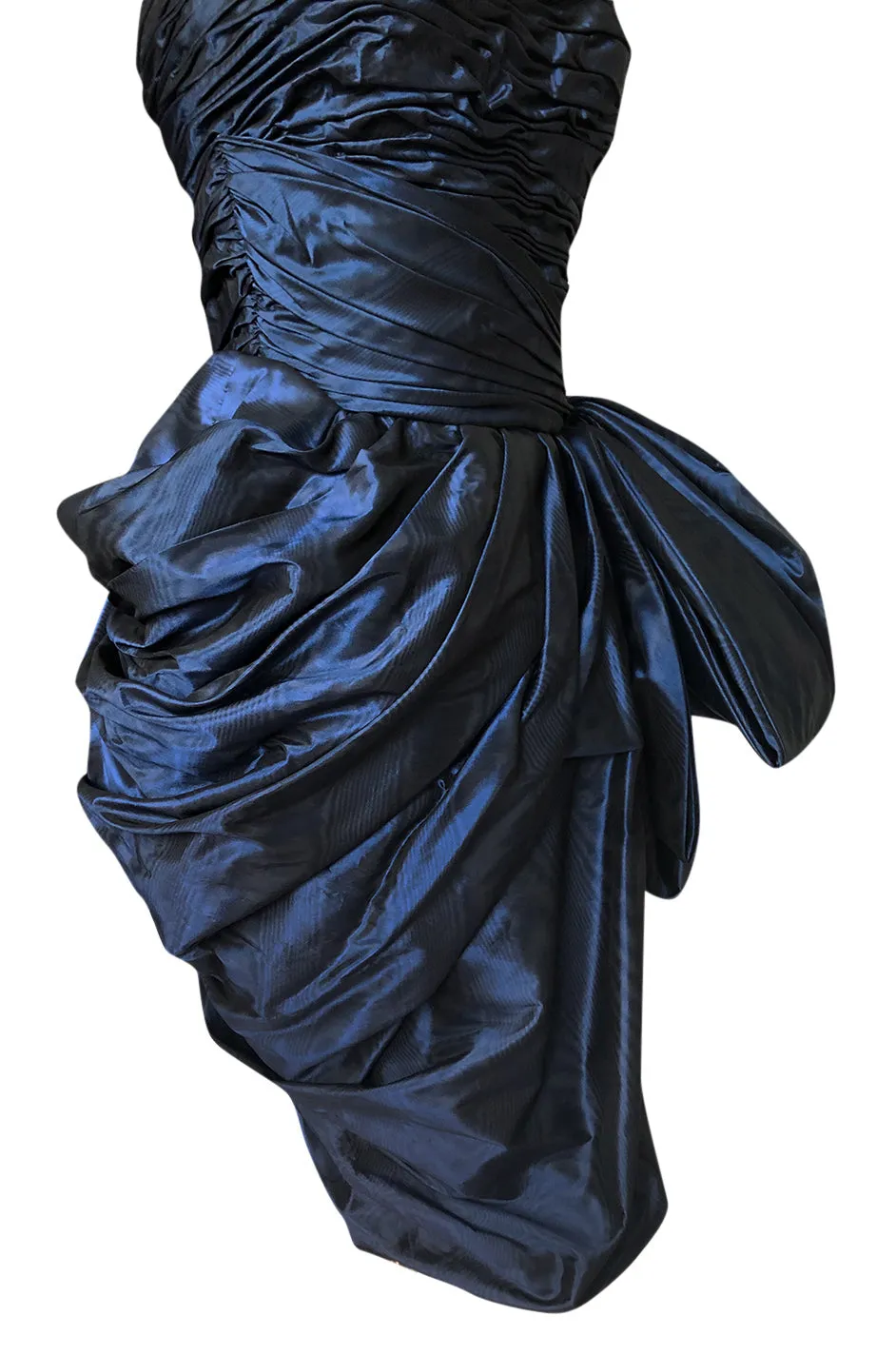 1980s Emanuel Ungaro Extravagant Blue Strapless Pouf Silk Taffeta Dress