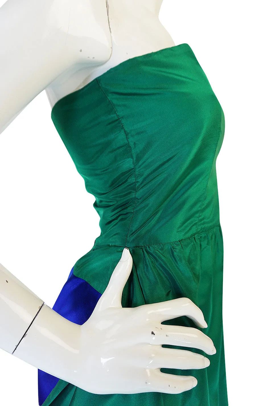 1980s Numbered Lanvin Brilliant Green & Blue Silk Dress