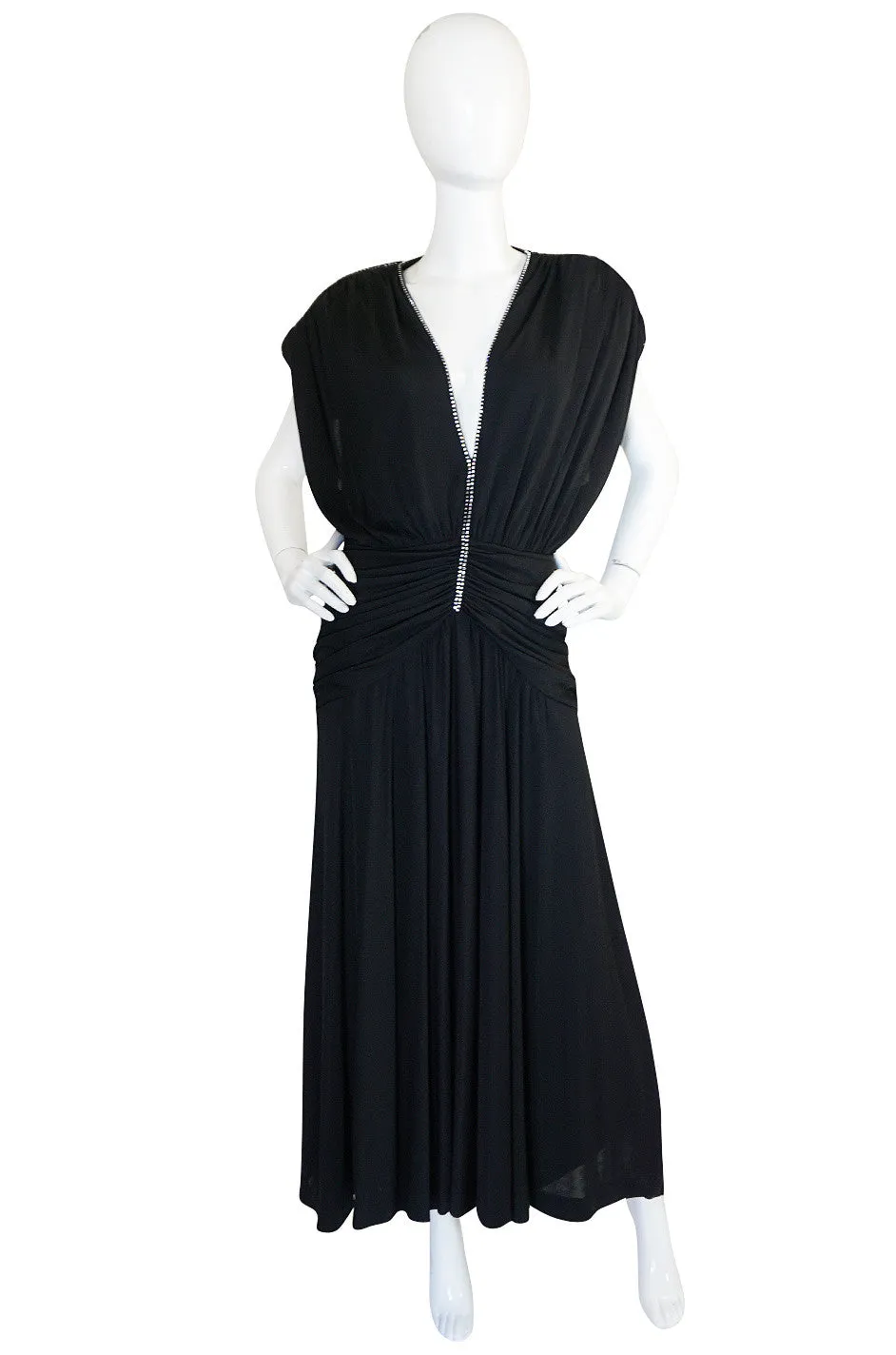1980s Rhinestone Plunge Jersey Loris Azzaro Dress
