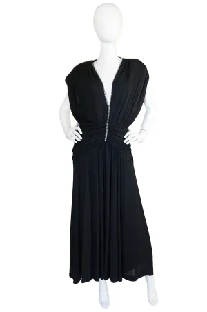 1980s Rhinestone Plunge Jersey Loris Azzaro Dress