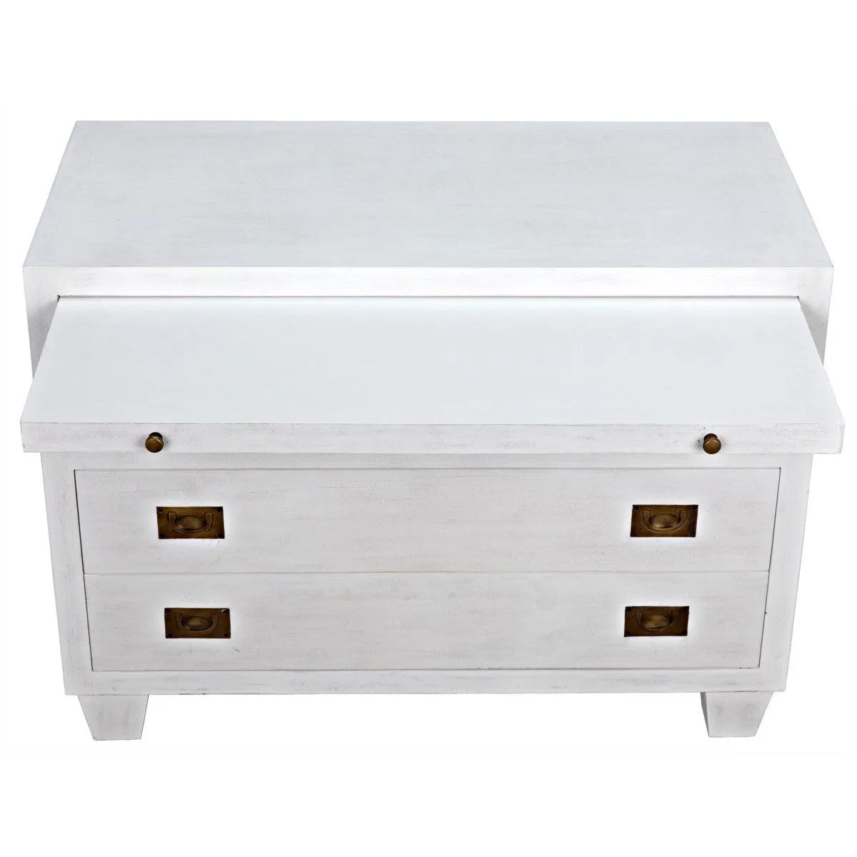 2-Drawer Side Table with Sliding Tray, White Wash