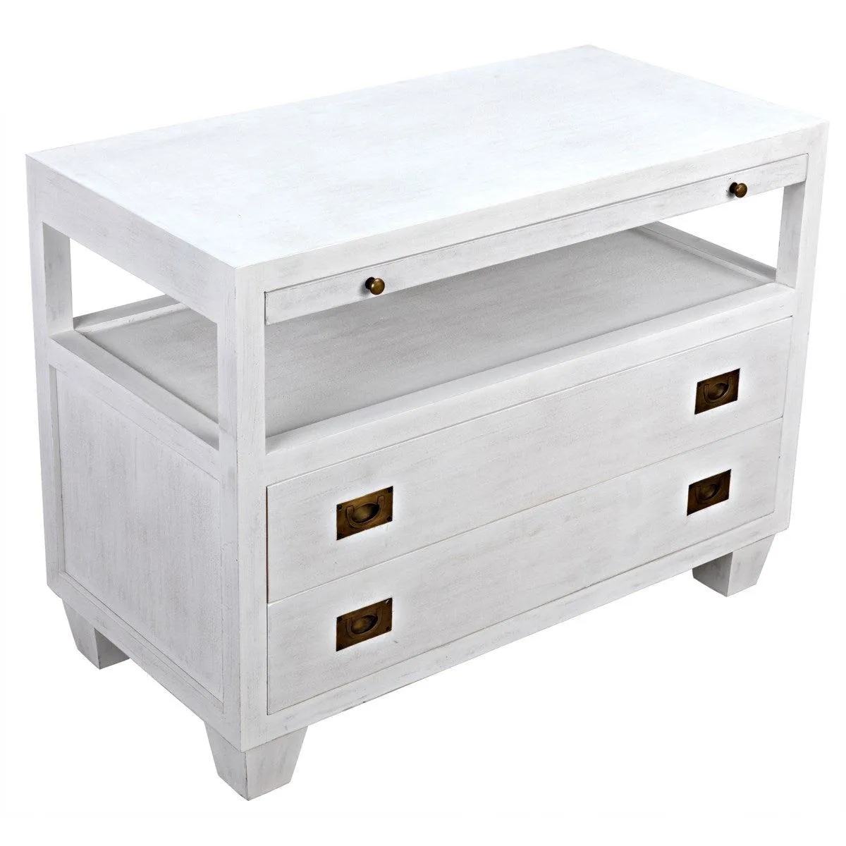 2-Drawer Side Table with Sliding Tray, White Wash