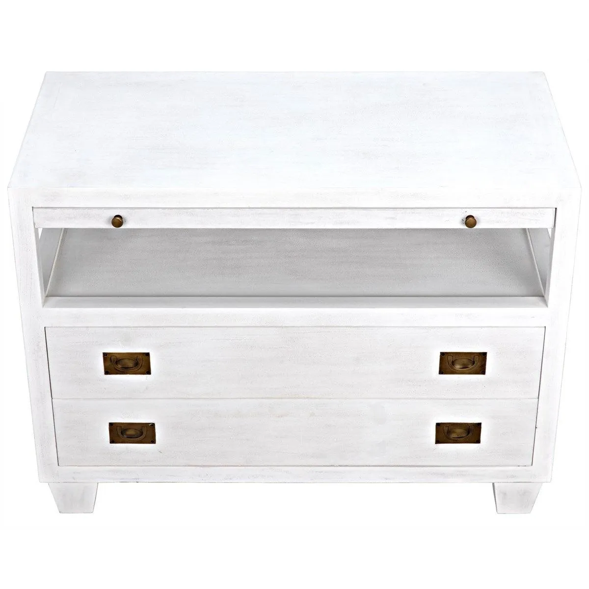 2-Drawer Side Table with Sliding Tray, White Wash