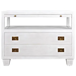 2-Drawer Side Table with Sliding Tray, White Wash