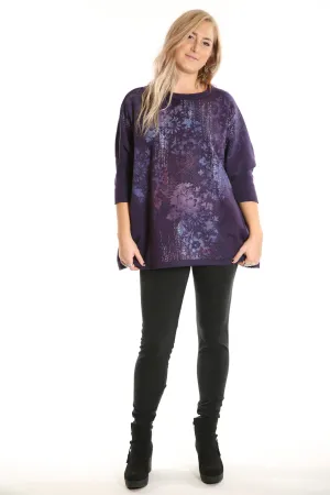 2210  Cozy Fleece Square Sweatshirt Printed Royal Purple Antique Floral