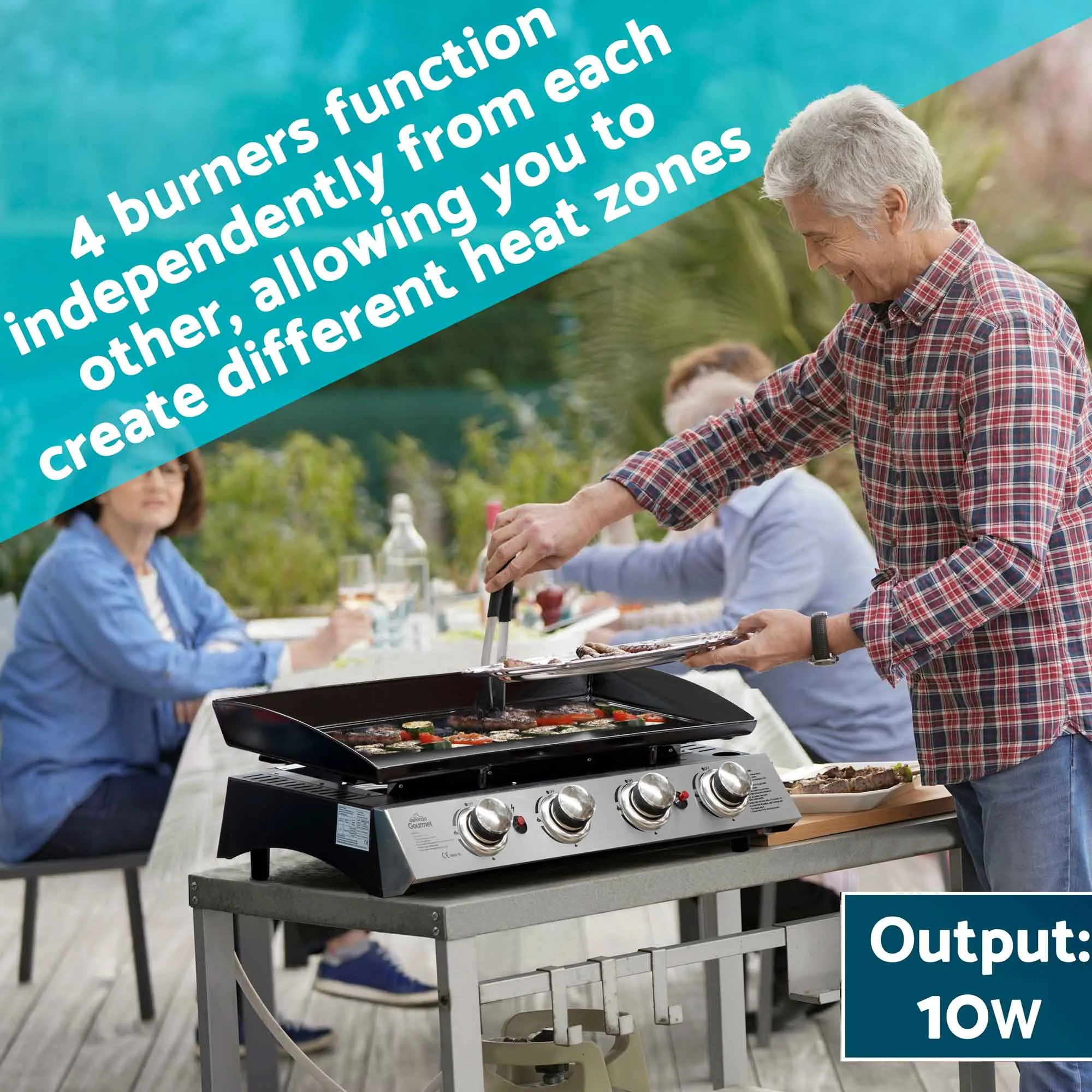 4 Burner Portable Gas Plancha 10kW BBQ Griddle with Cover, Stainless Steel - DG234