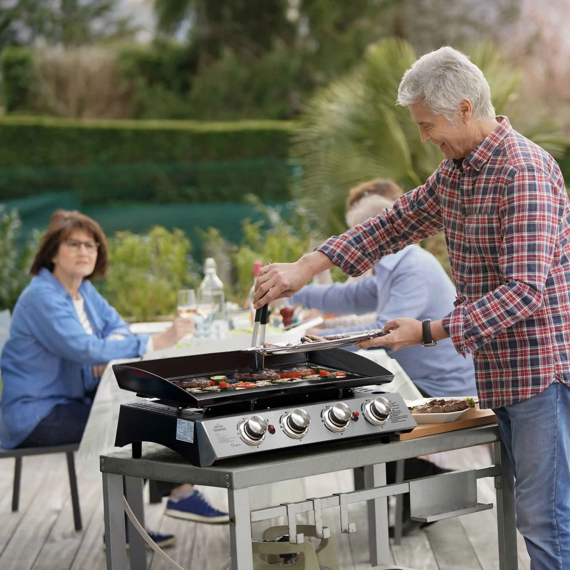 4 Burner Portable Gas Plancha 10kW BBQ Griddle with Cover, Stainless Steel - DG234