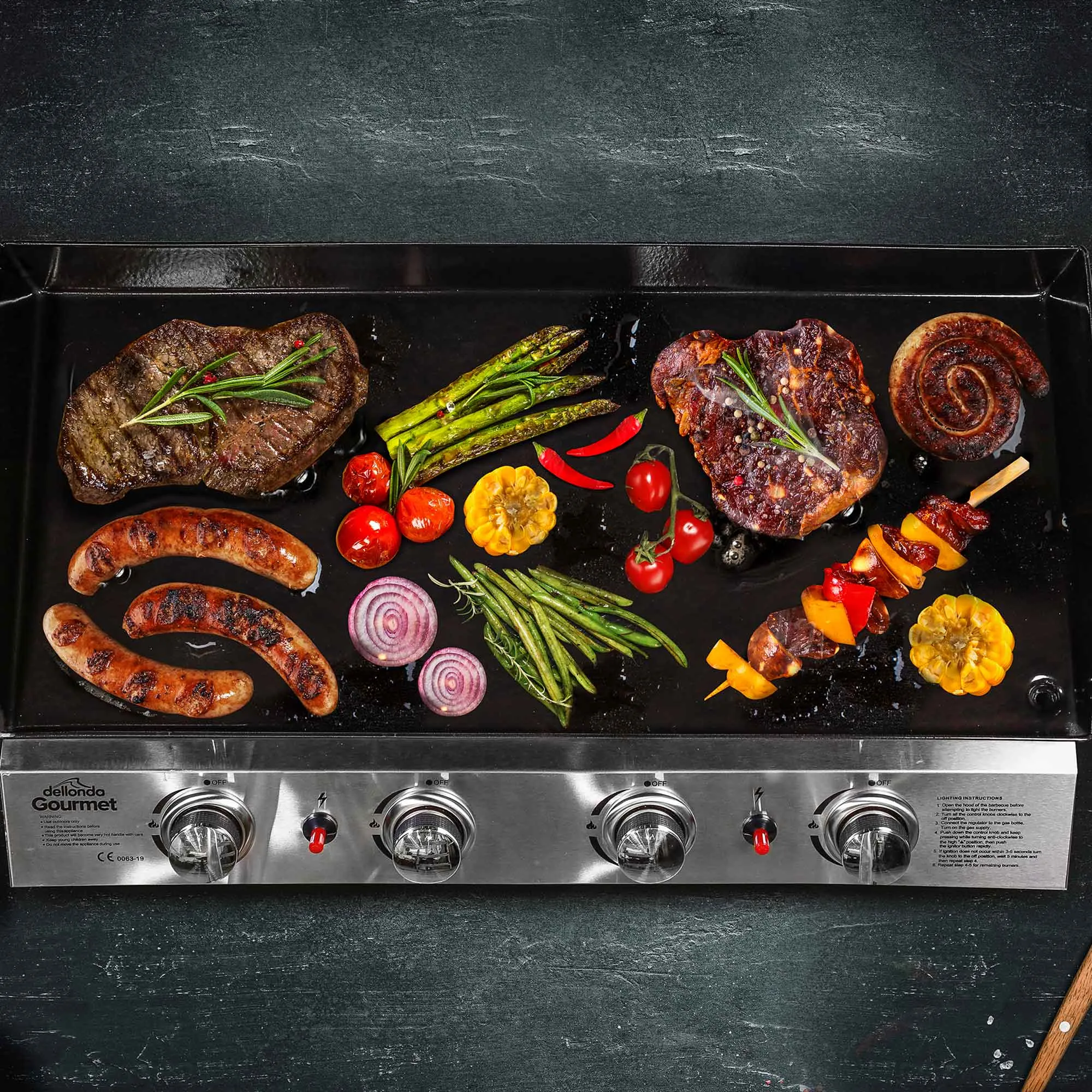 4 Burner Portable Gas Plancha 10kW BBQ Griddle with Cover, Stainless Steel - DG234