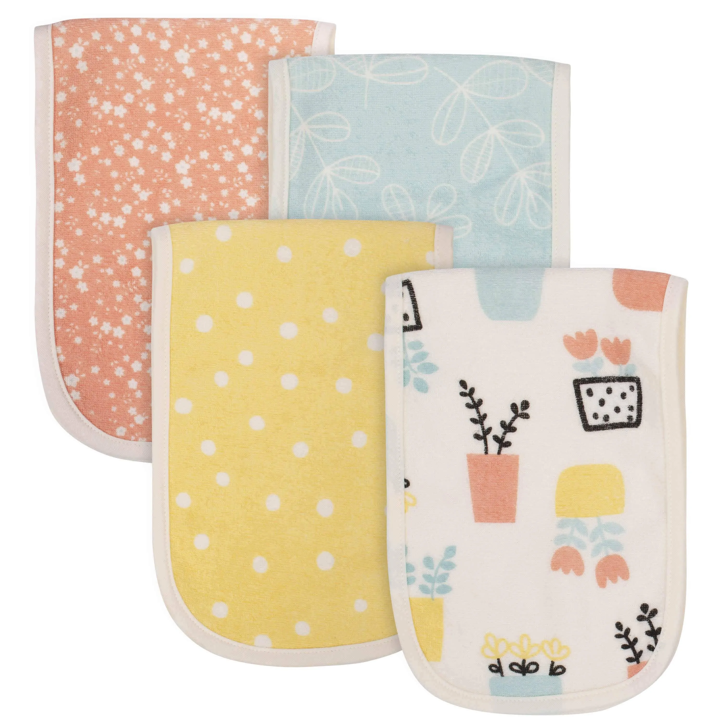 4-Pack Baby Girls Comfy Stretch Flower Pot Burp Cloths