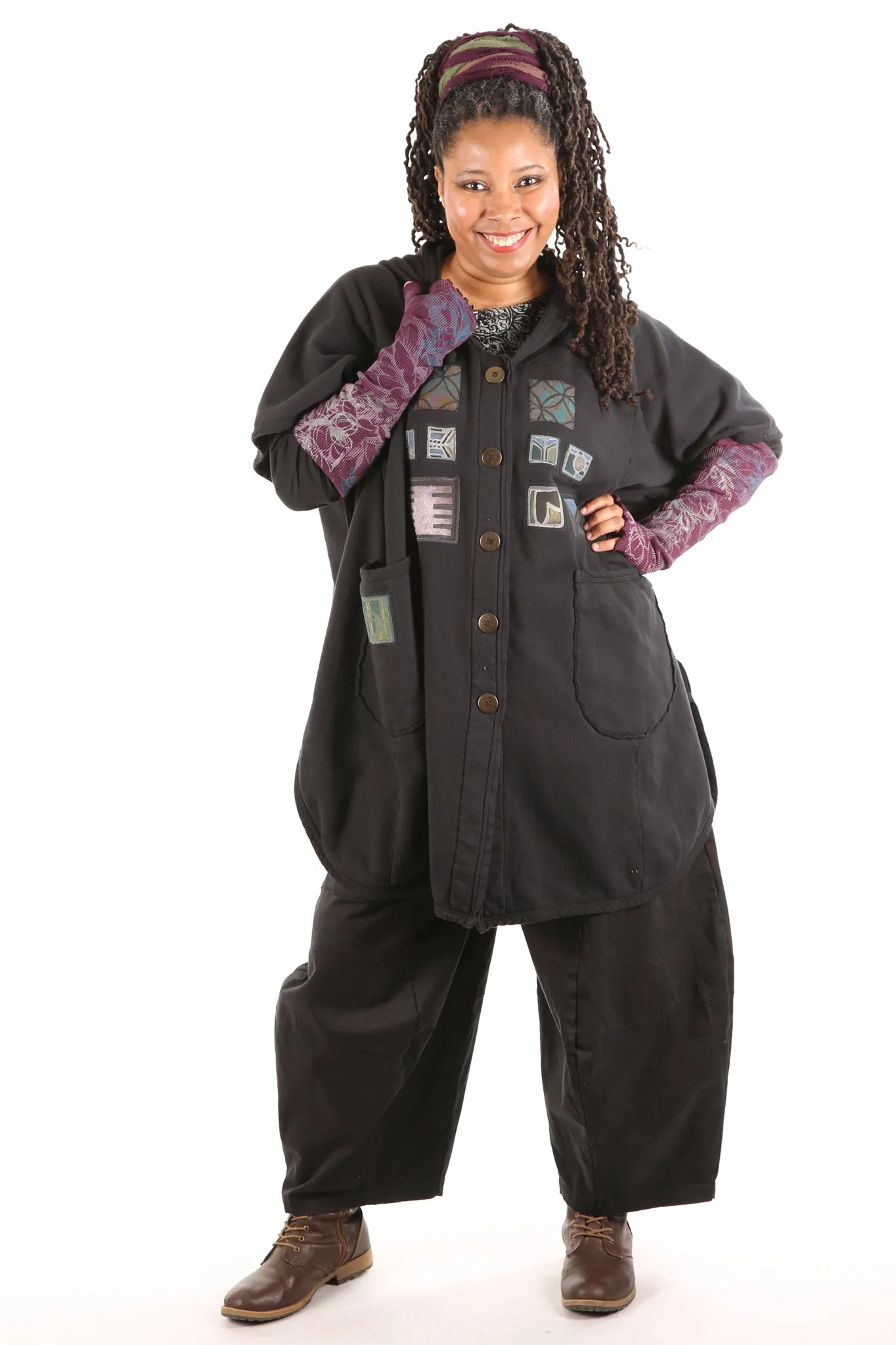 5258 Black Sherpa Hooded Cape -Black-Patched #15