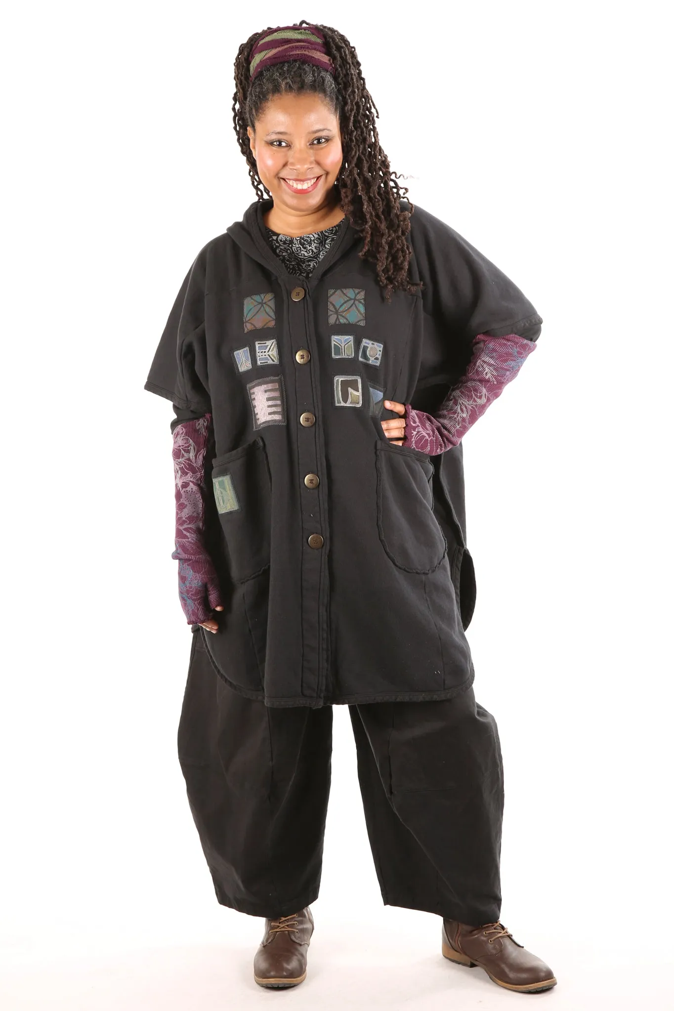 5258 Black Sherpa Hooded Cape -Black-Patched #15