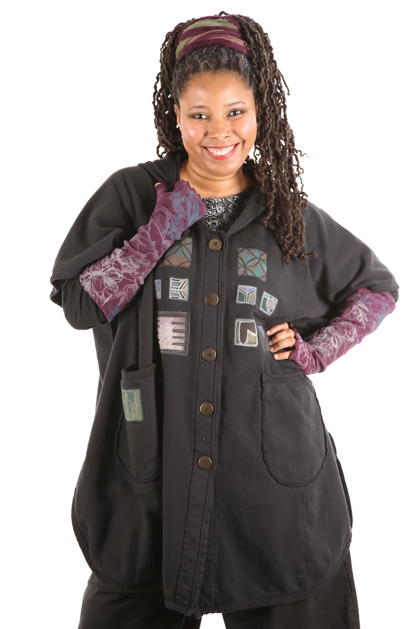 5258 Black Sherpa Hooded Cape -Black-Patched #15