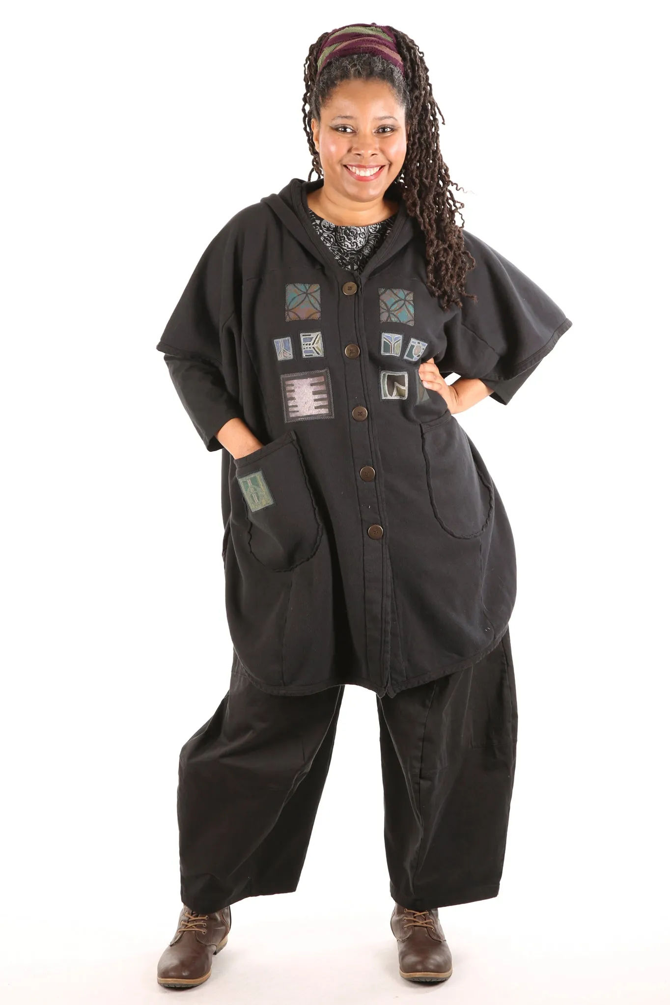 5258 Black Sherpa Hooded Cape -Black-Patched #15
