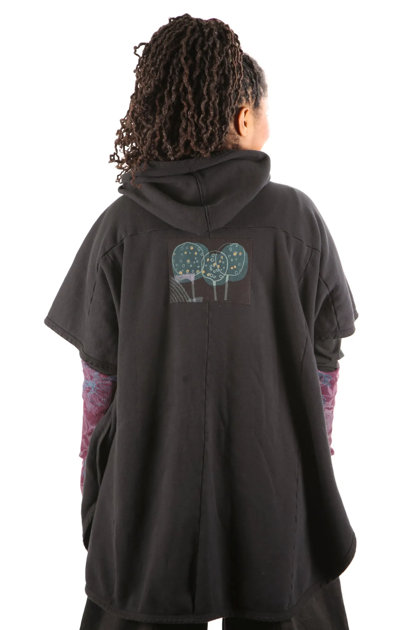 5258 Black Sherpa Hooded Cape -Black-Patched #15