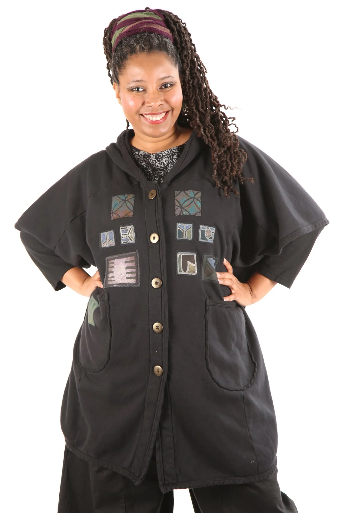 5258 Black Sherpa Hooded Cape -Black-Patched #15