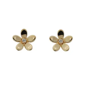9K Solid Gold Cubic Zirconia Ear Stud Earrings Flowers Elegant Charm Jewelry